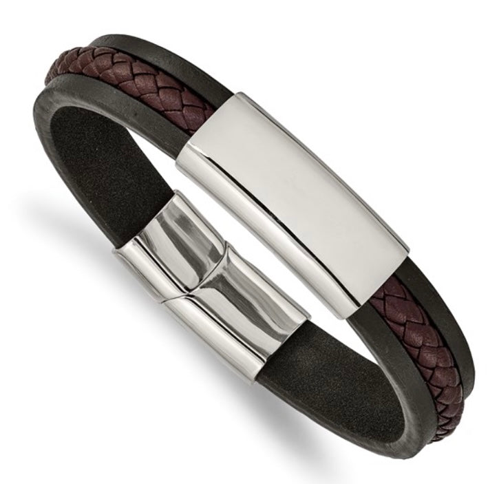 Stainless Steel Black & Brown Leather Bracelet