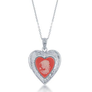 Cameo Heart Locket Necklace 18”