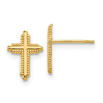 Beaded Textured Cross Stud Earrings in 14K Gold