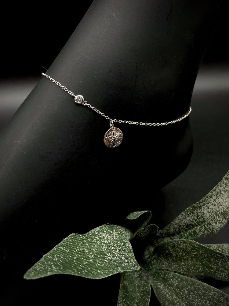 Sterling Silver Sand Dollar with CZ Anklet