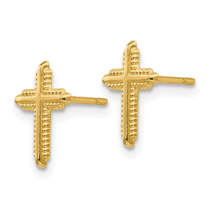 Beaded Textured Cross Stud Earrings in 14K Gold