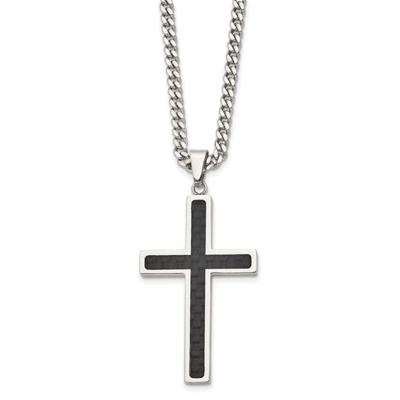 Black Carbon Fiber Stainless Steel Cross Necklace