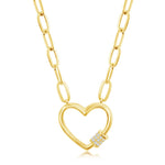 Pavè Heart Charm Paperclip Style Necklace