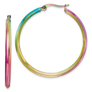Stainless Steel Rainbow Ionized Hoop Earrings