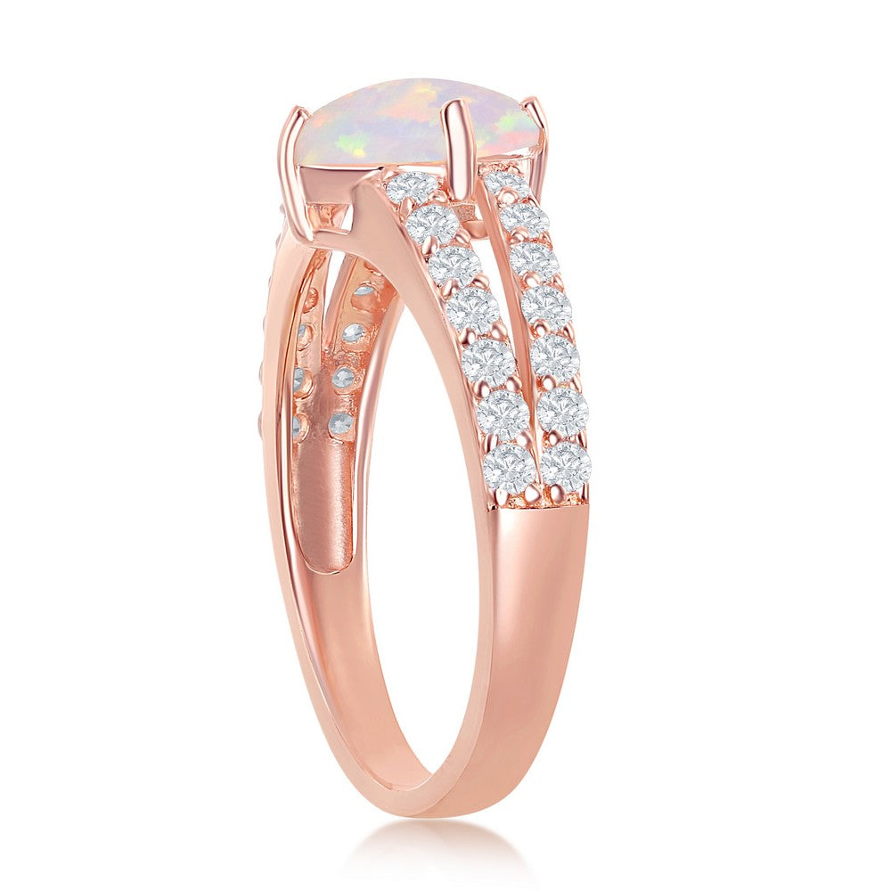 Rose Gold Sterling Silver Diamond Shape Opal Ring